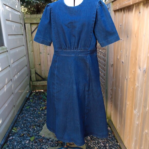 Handmade Denim Dress 40"B 34"W Blue Jean Stretch Amish Mennonite Cape Modest - Picture 3 of 13